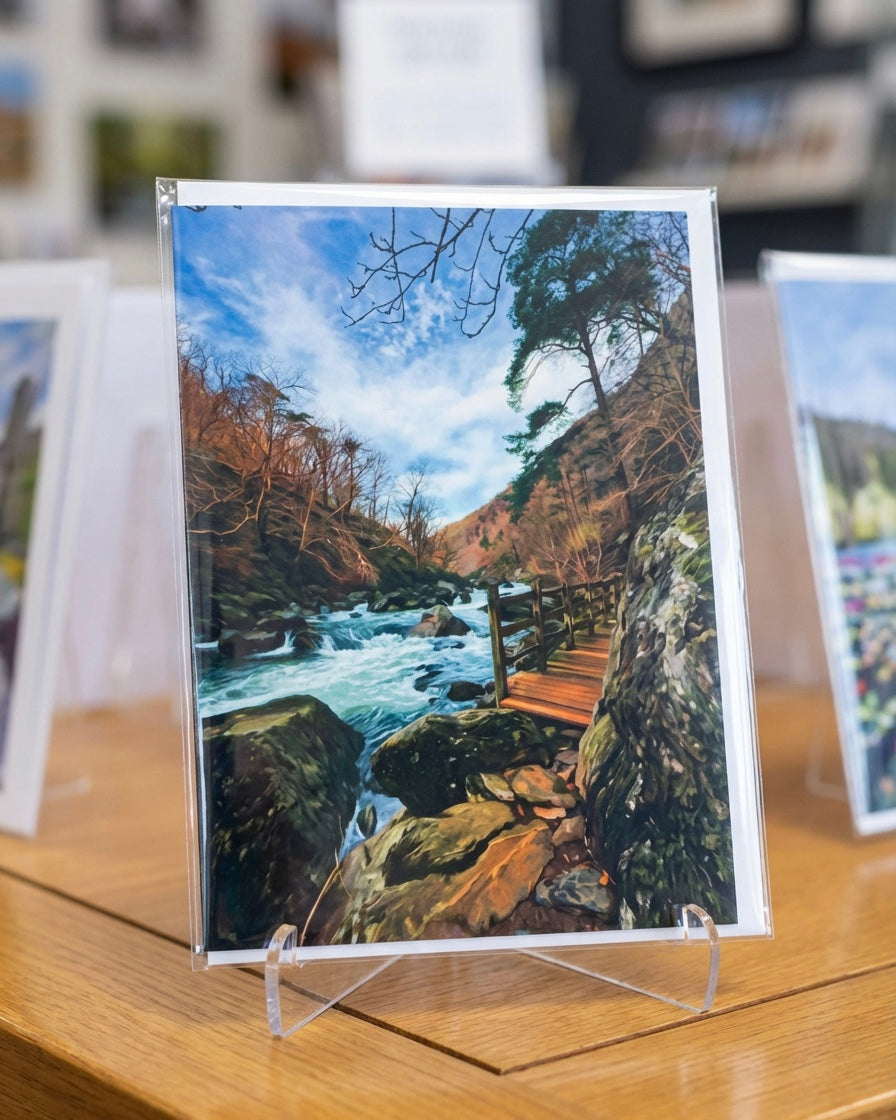 Afon Glaslyn wooden bridge, Beddgelert greetings card