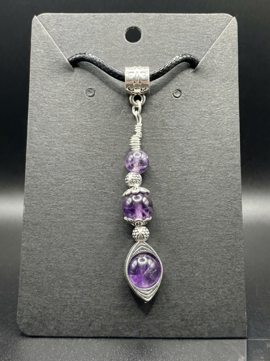 Handmade Amethyst Necklace. With 20” black cord. Free shipping