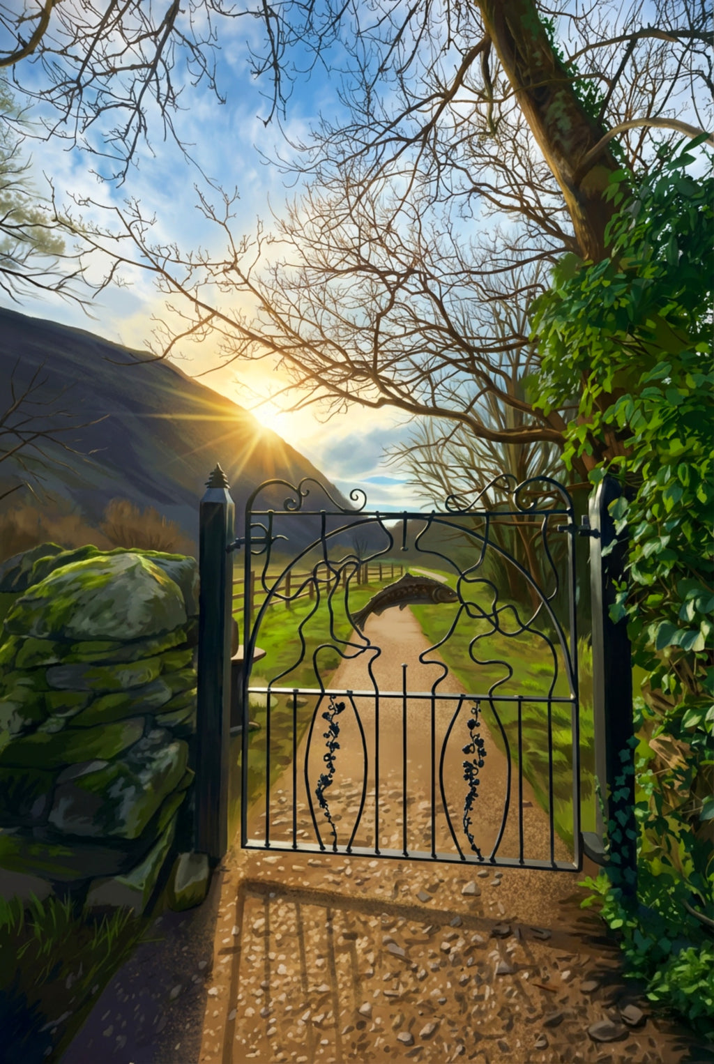 Decorative gate Beddgelert. Greetings card