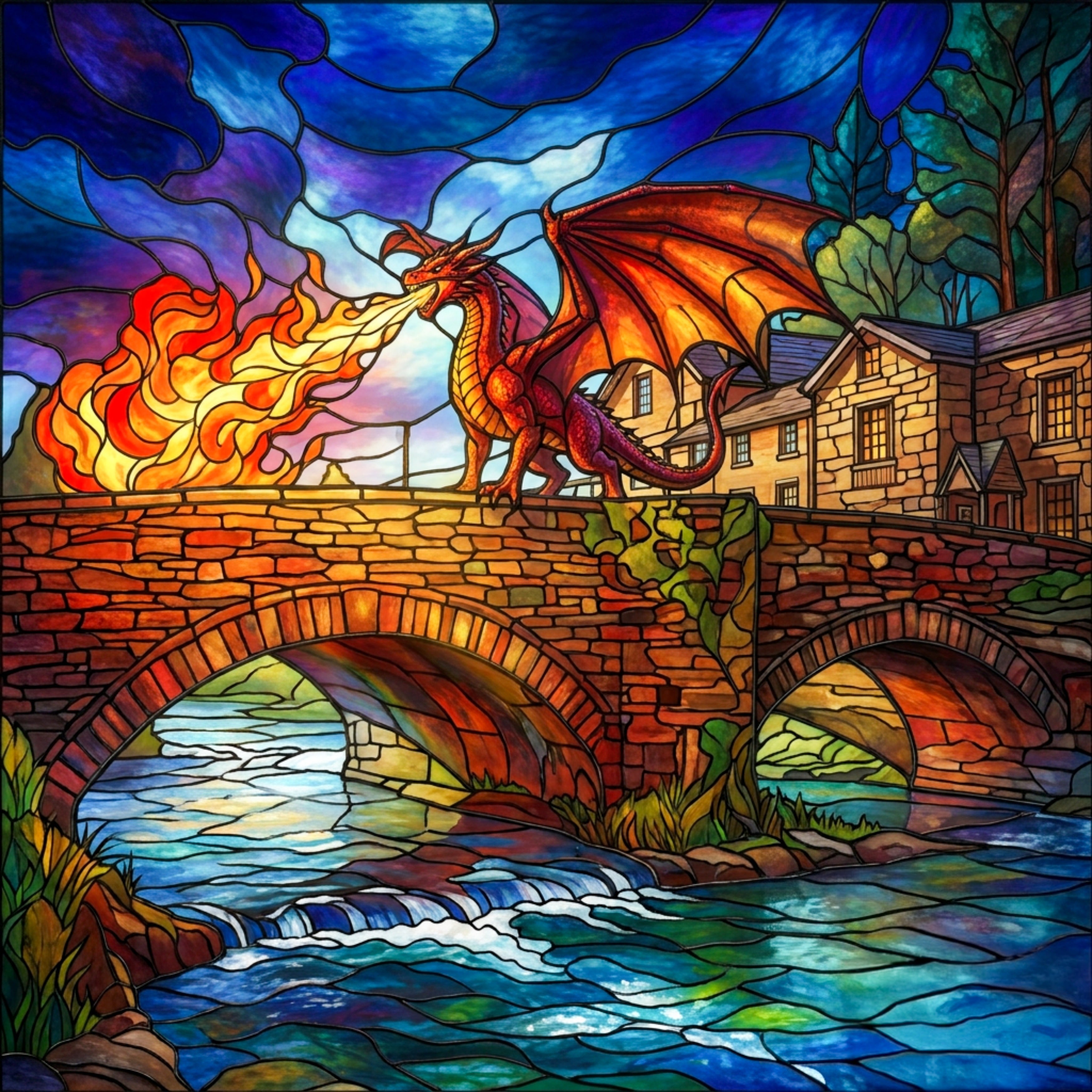 Fantasy Beddgelert Bridge Dragon. Greetings card