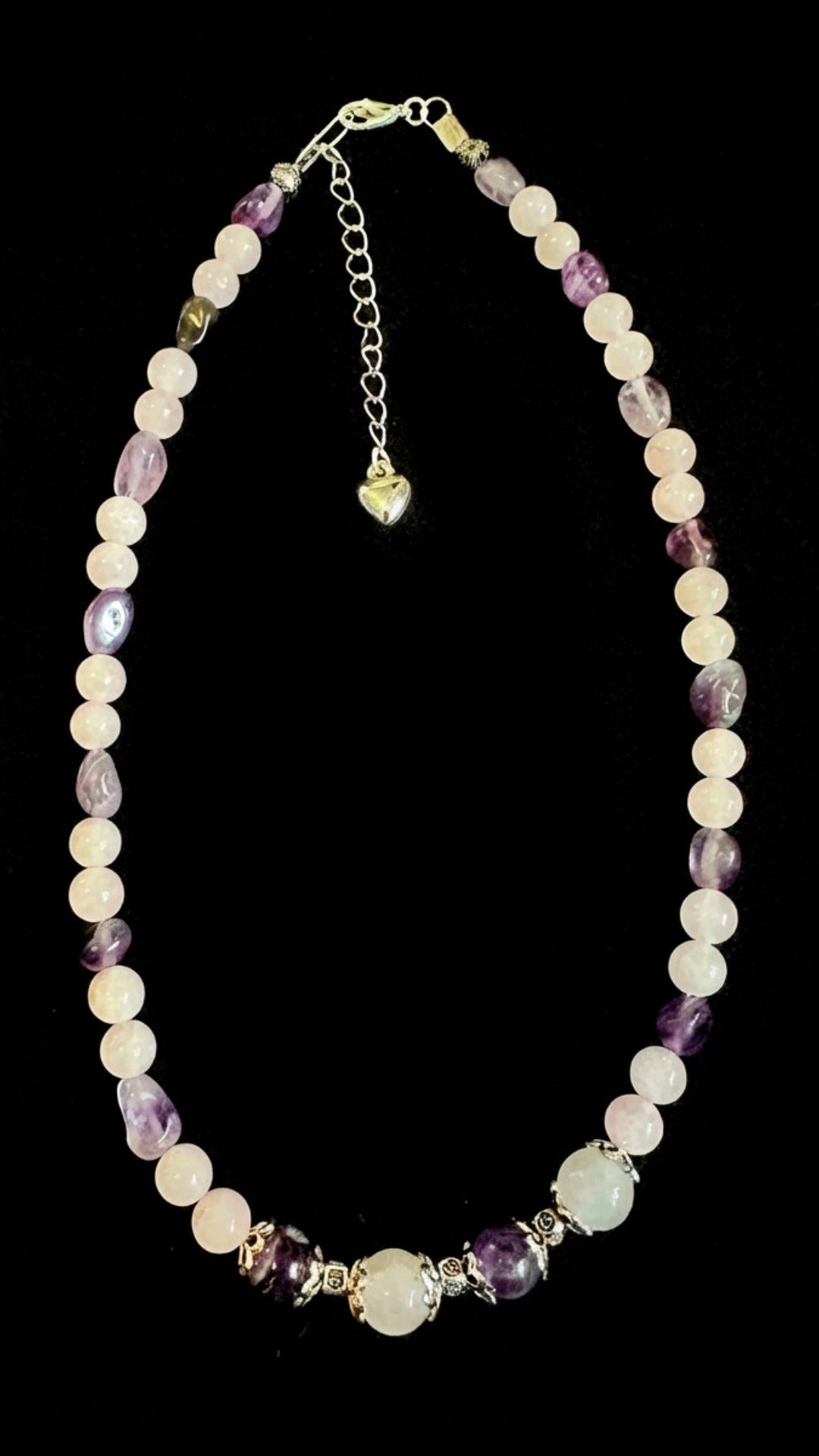 Amethyst and Rose Quartz handmade necklace. free shipping
