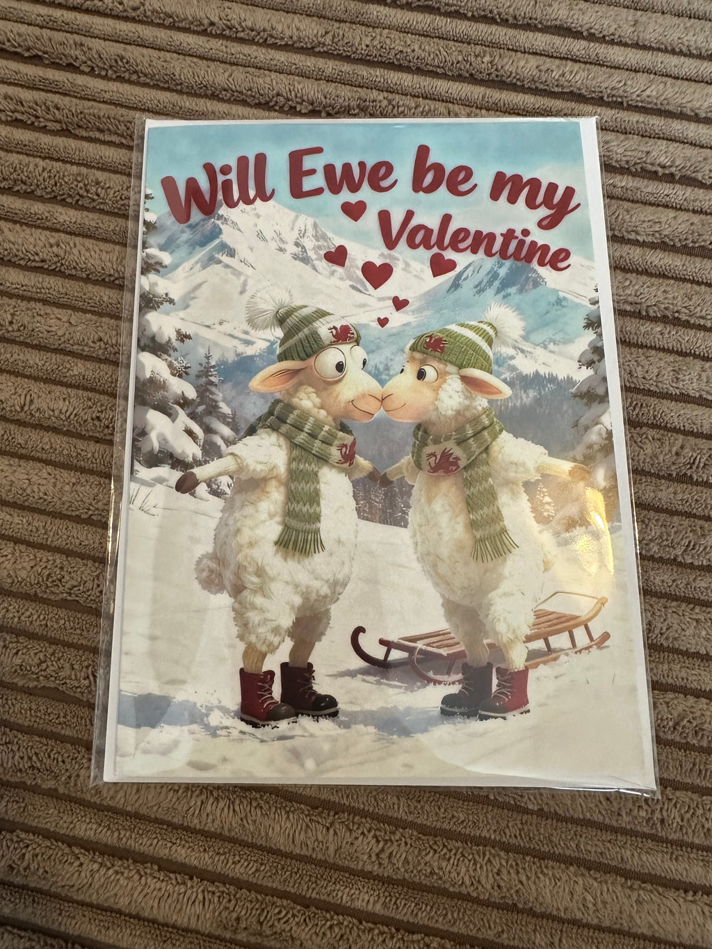 Will Ewe be my Valentine greetings card with Welsh theme.