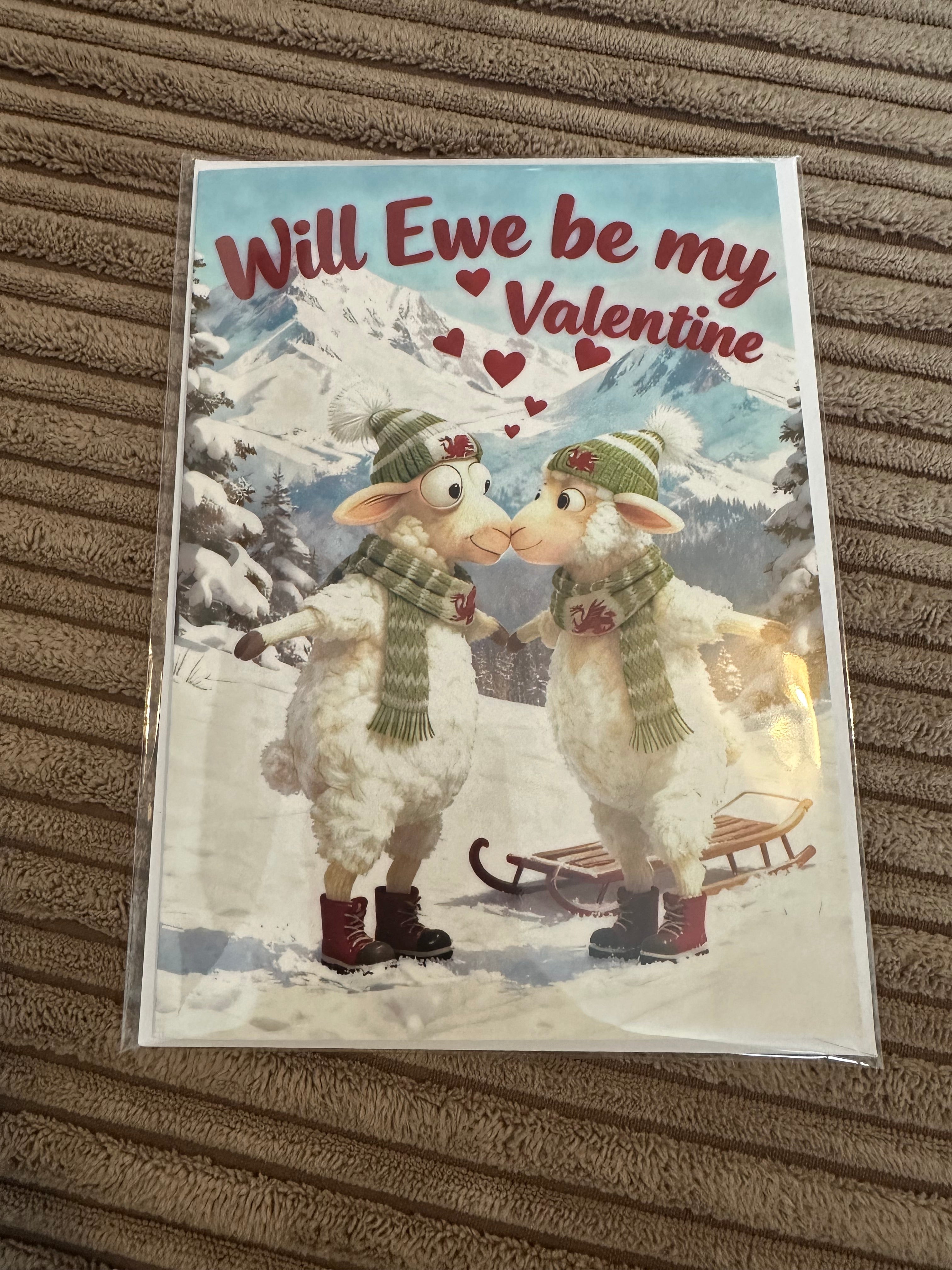Will Ewe be my Valentine greetings card with Welsh theme.