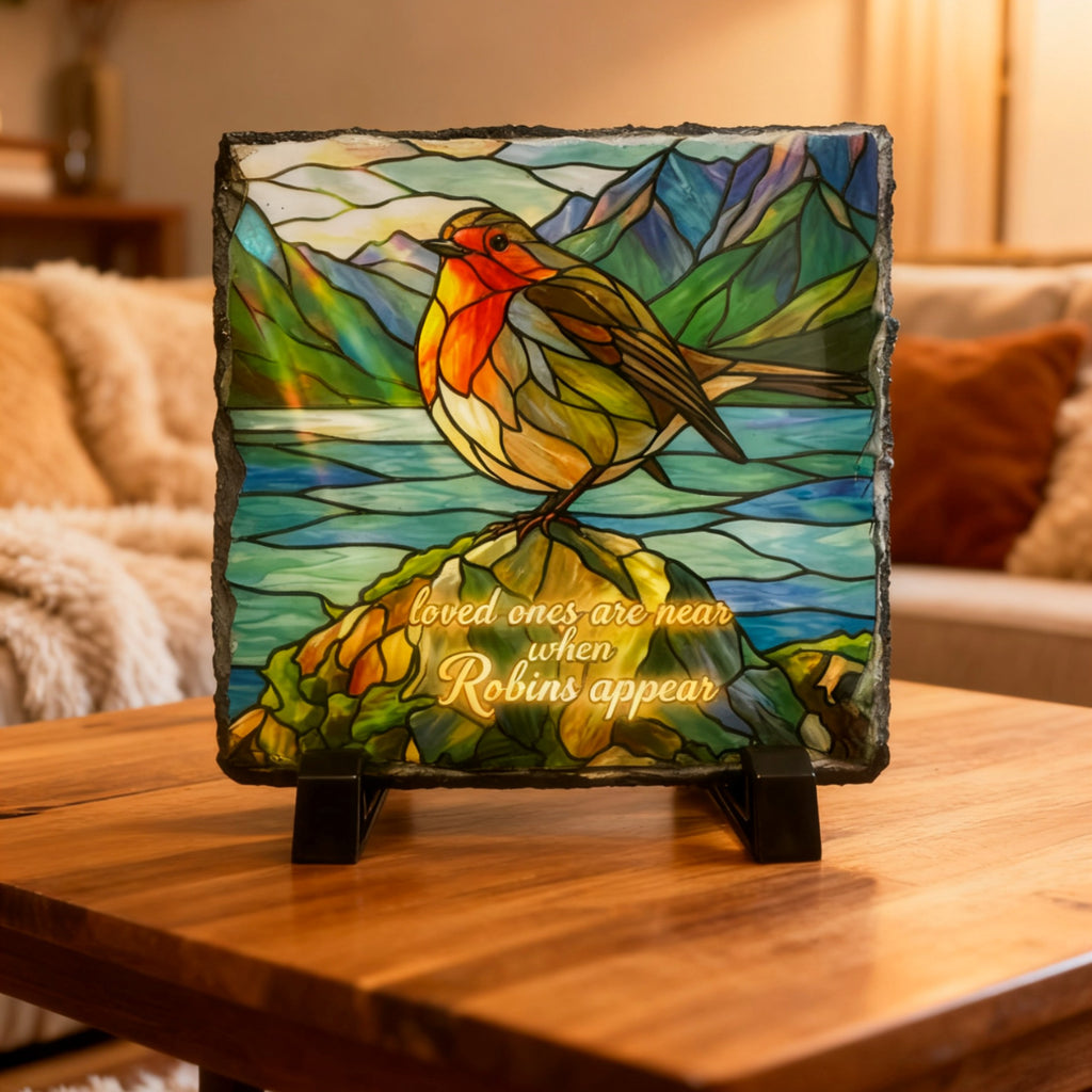 Robins appear memorial slate 15cm x 15cm