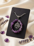 Amethyst handmade pendant with tree of life charm and 18” chain. Free shipping