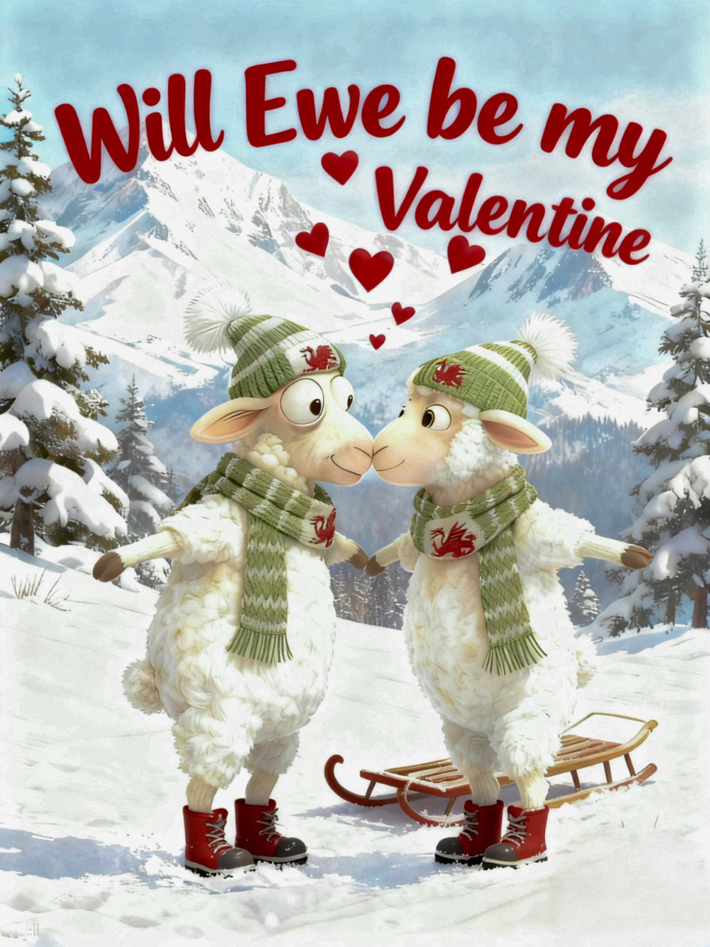 Will Ewe be my Valentine greetings card with Welsh theme.