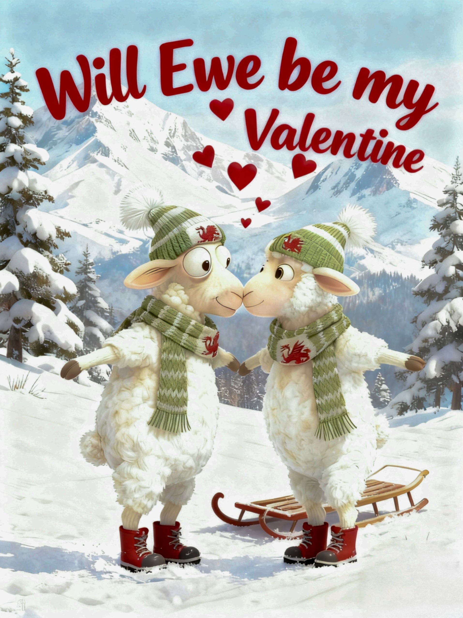 Will Ewe be my Valentine greetings card with Welsh theme.