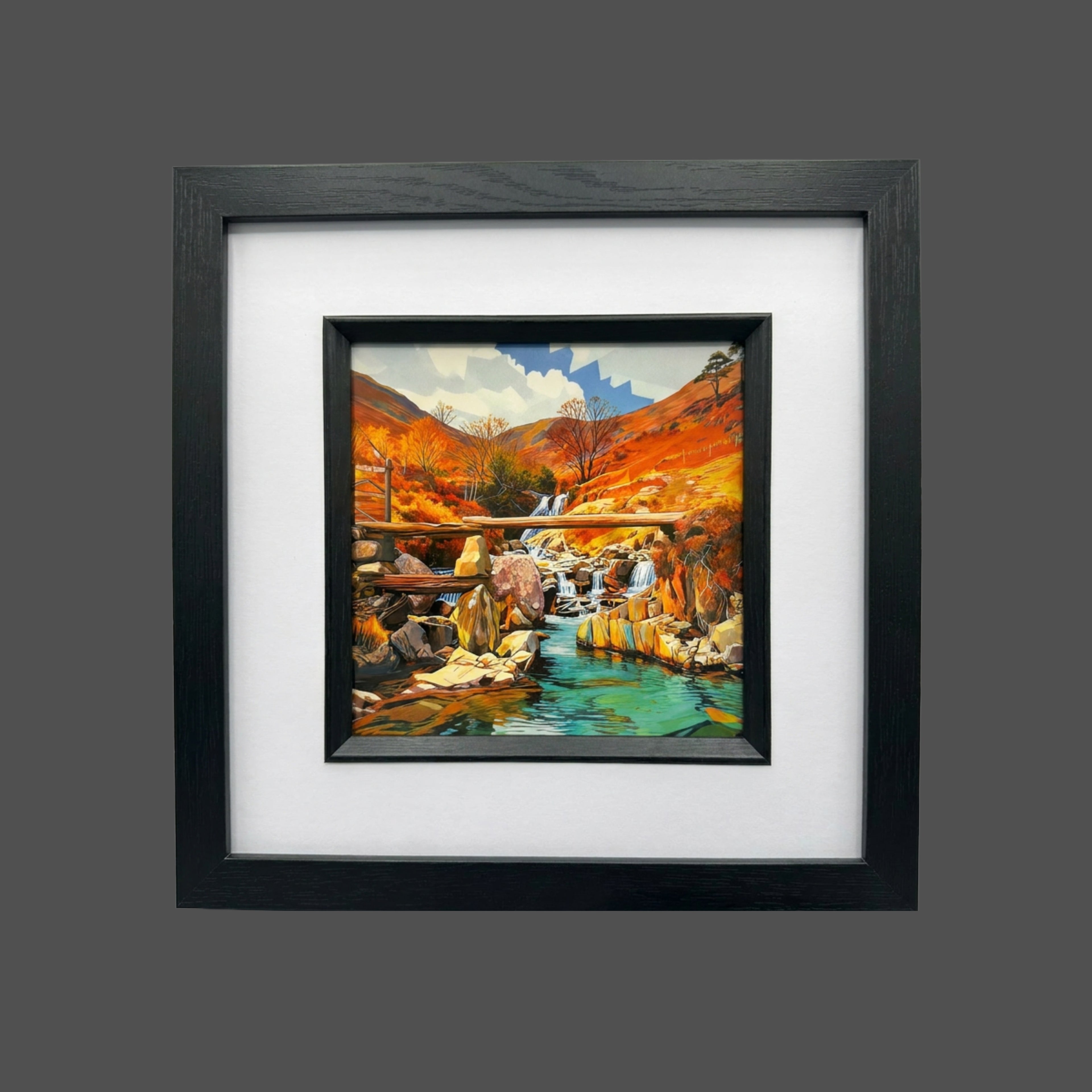 Llwybr Watkin Path Pools, Eryri vibrant framed image.