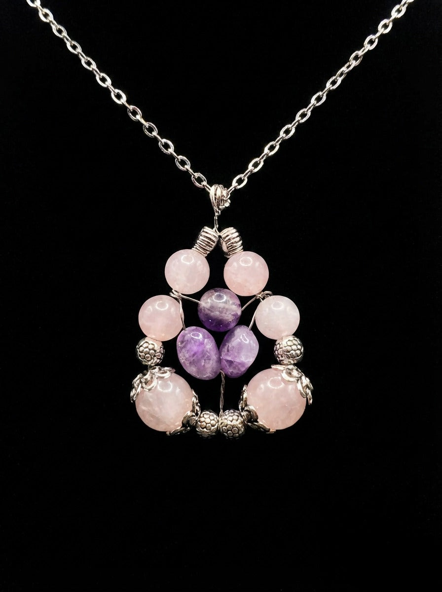 Amethyst and Rose Quartz handmade pendant. 18” necklace. Free shipping