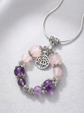 Amethyst and Rose Quartz handmade pendant with Tree of life charm. 18” chain. Free shipping