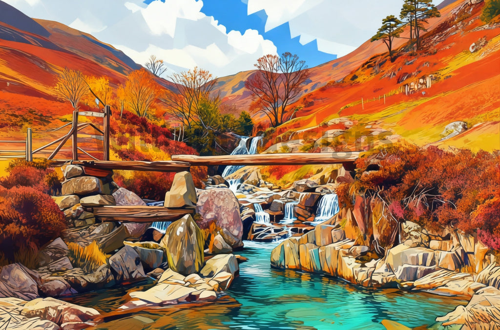 Llwybr Watkin Path Pools, Eryri vibrant framed image.