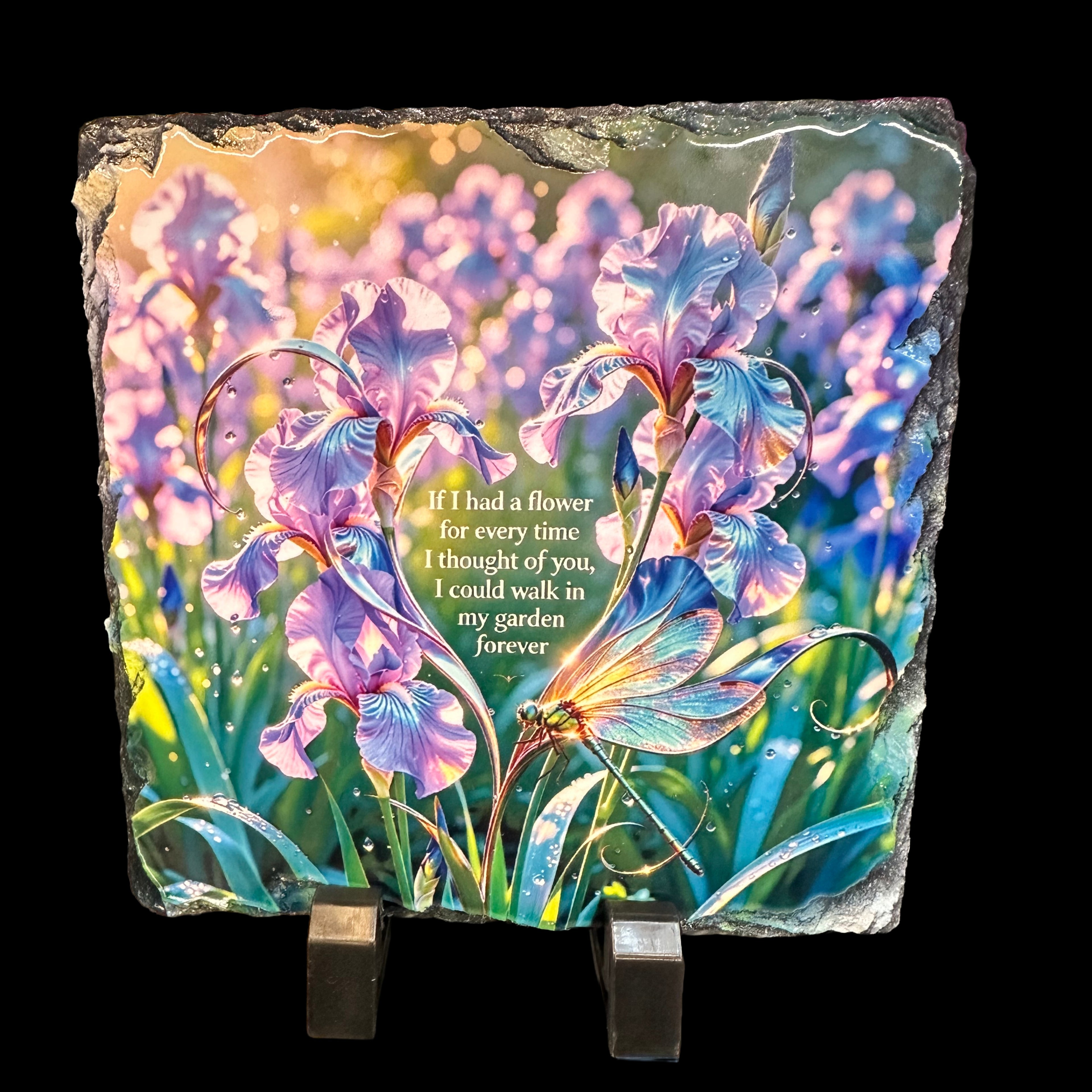 Beautiful slate image with “if I had a flower” quote.15cm x 15cm comes boxed with stands.