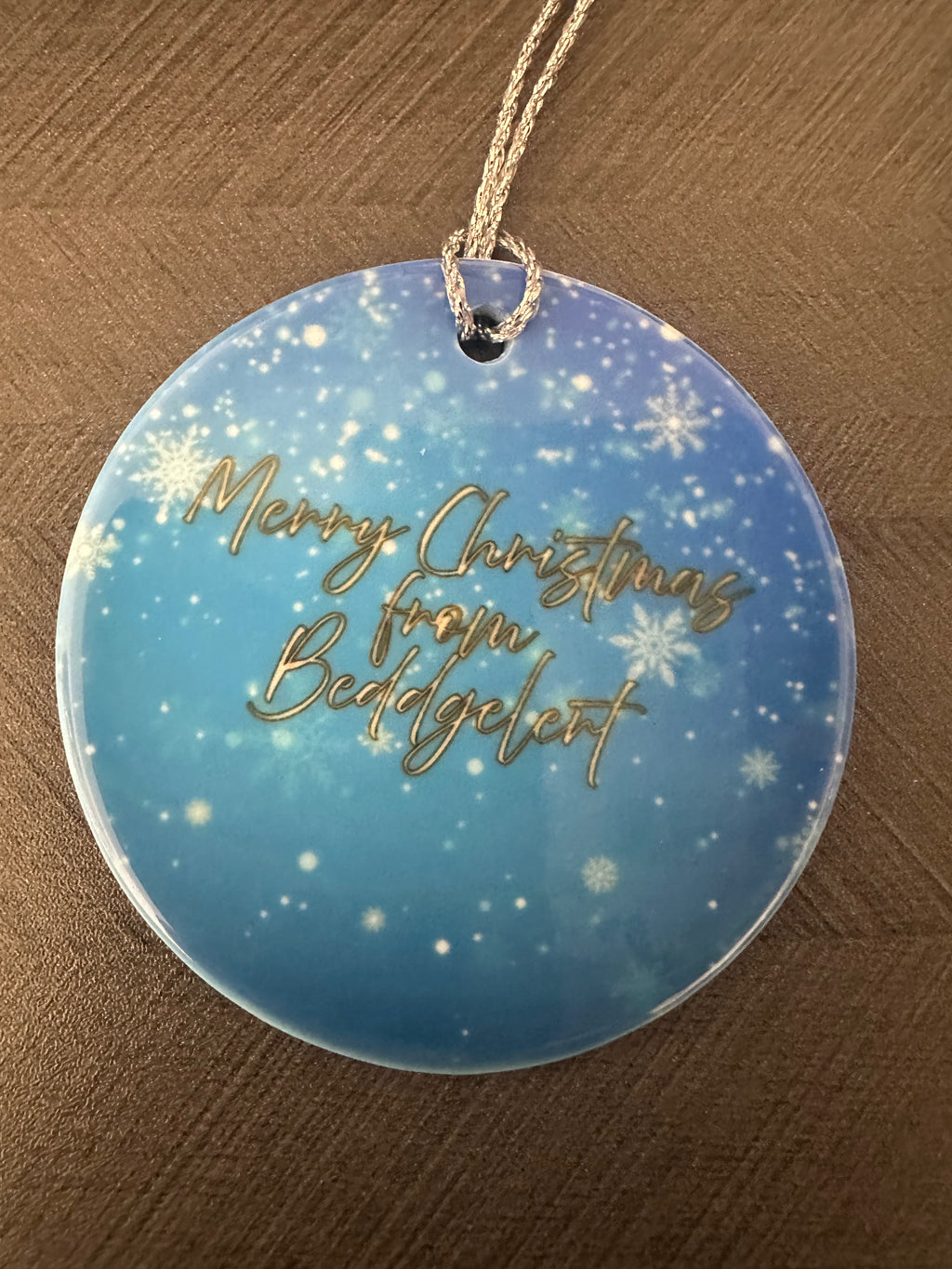 Beddgelert Christmas double sided hanging ornament. Ceramic.