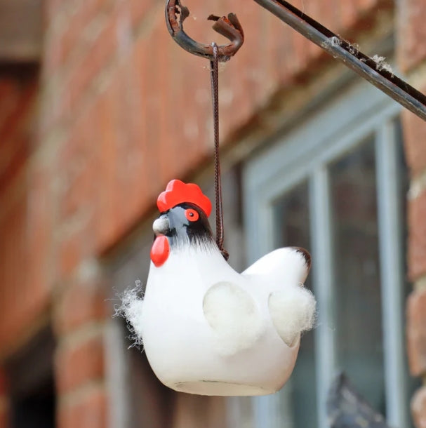 Cluckie Hanging Ceramic Hen With Nesting Wool - FREE SHIPPING
