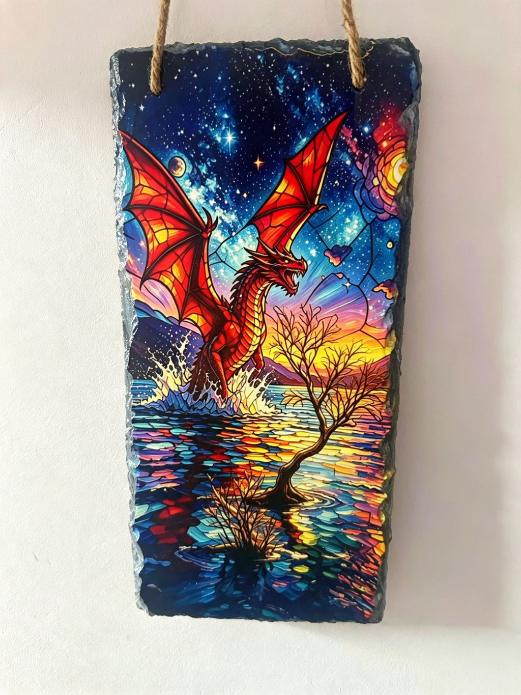 Large Hanging slate - The Lonely Tree Dragon 15cm x 30cm