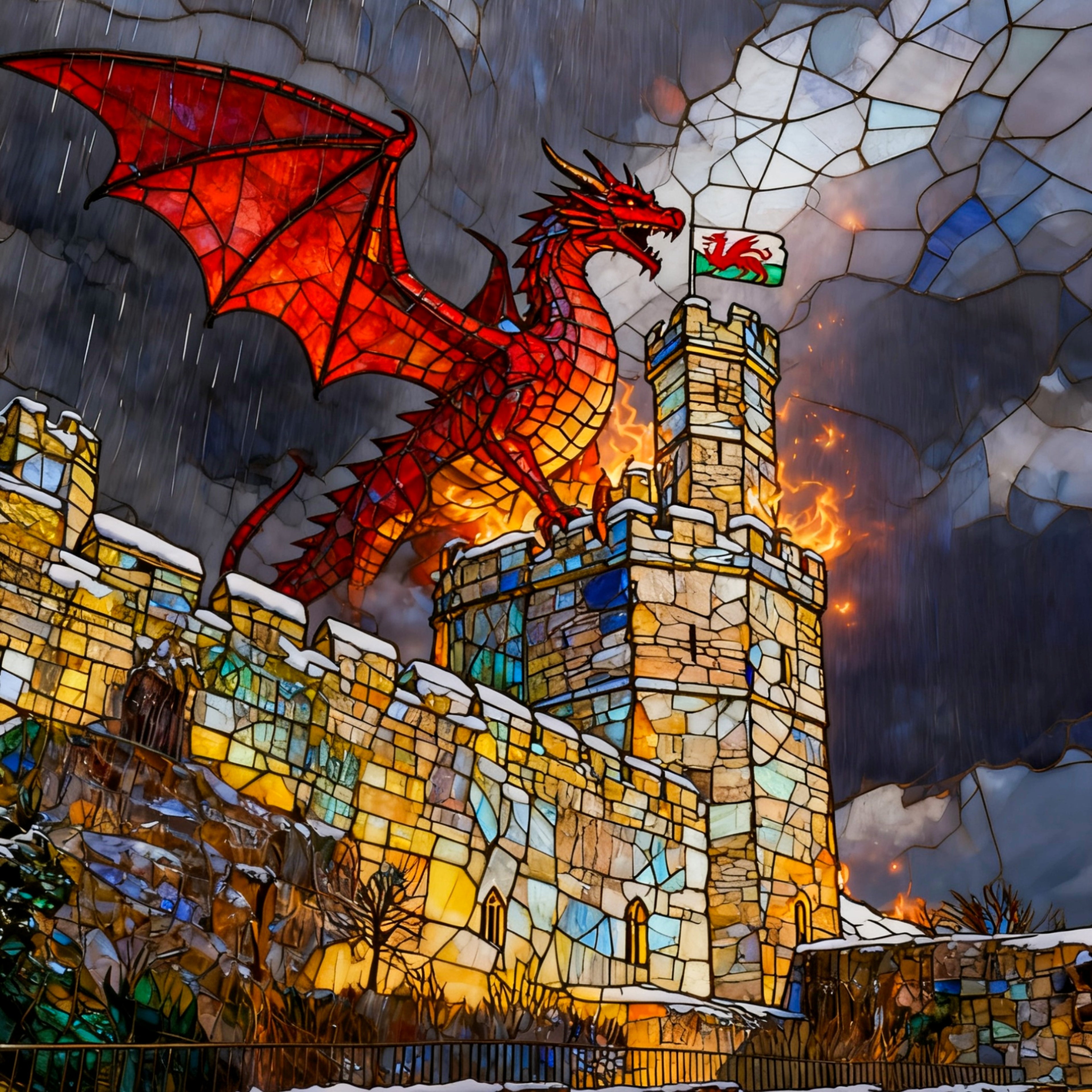 Draig/Dragon Slate images, 15cm x 15cm with stands.