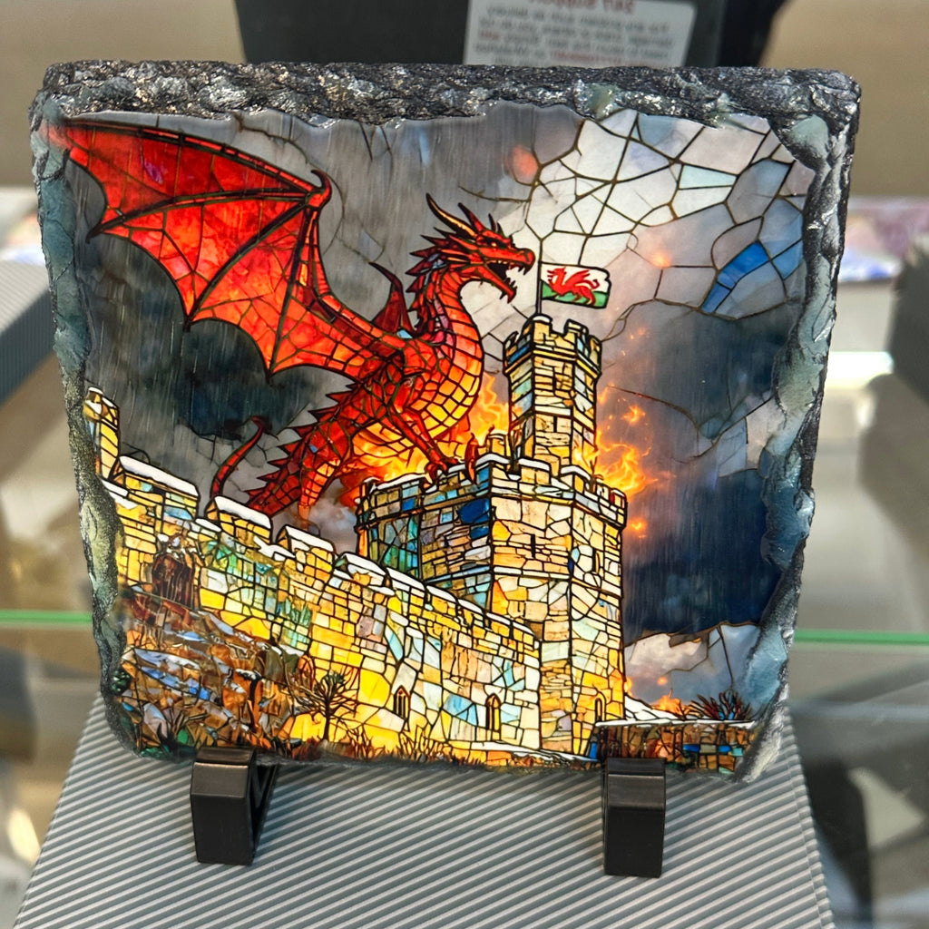 Slate Images, comes with stands and boxed. 15cm x 15cm.