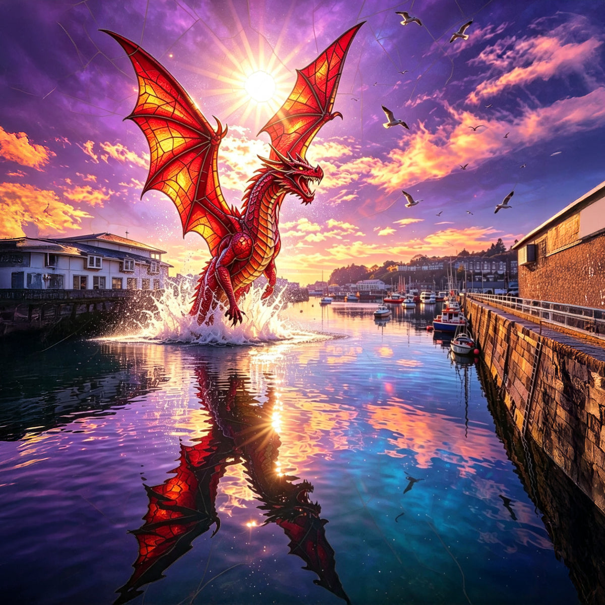 Draig/Dragon Slate images, 15cm x 15cm with stands.