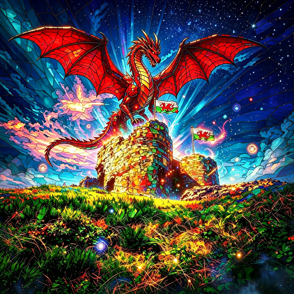 Draig/Dragon Slate images, 15cm x 15cm with stands.
