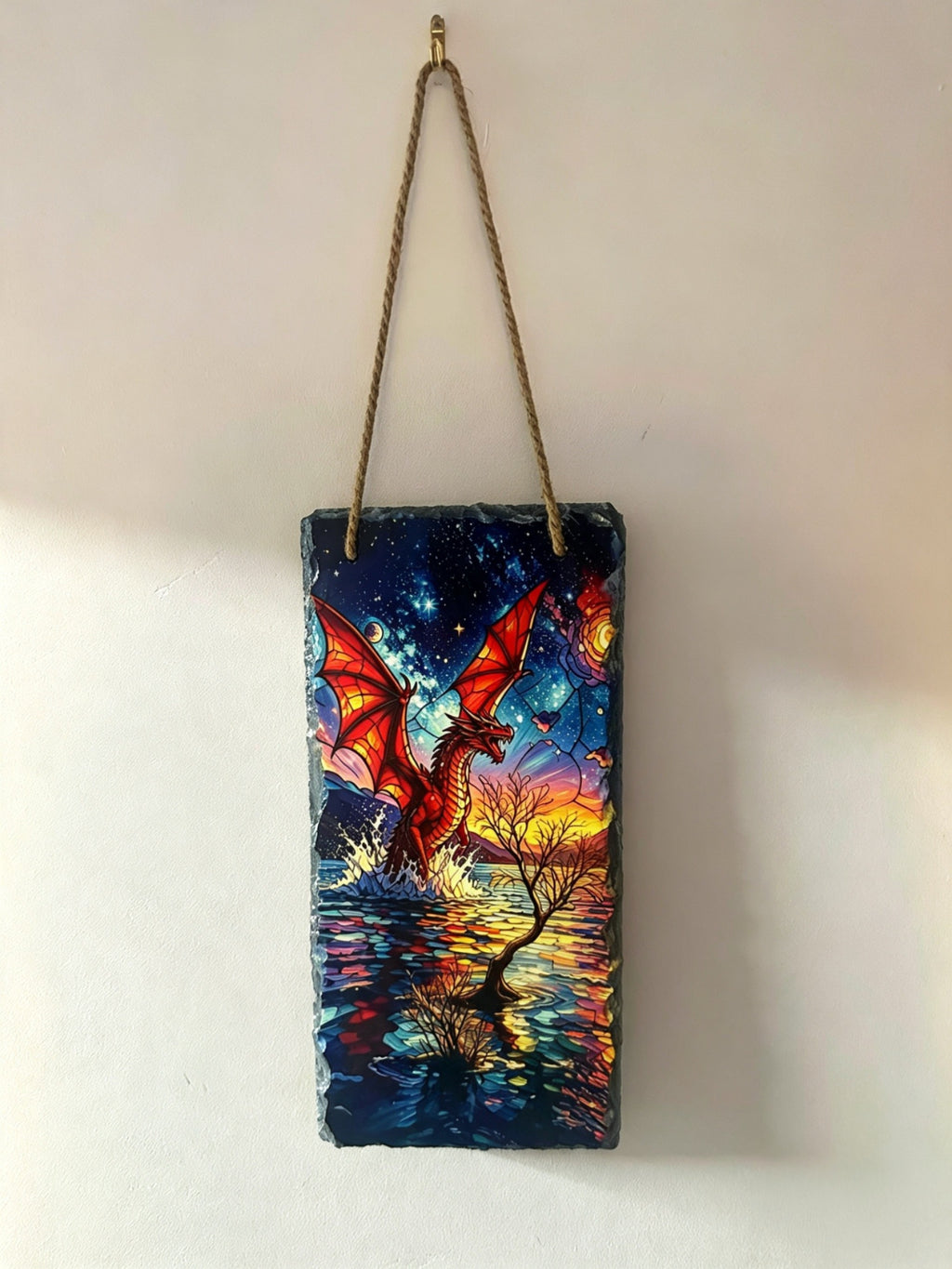 Large Hanging slate - The Lonely Tree Dragon 15cm x 30cm