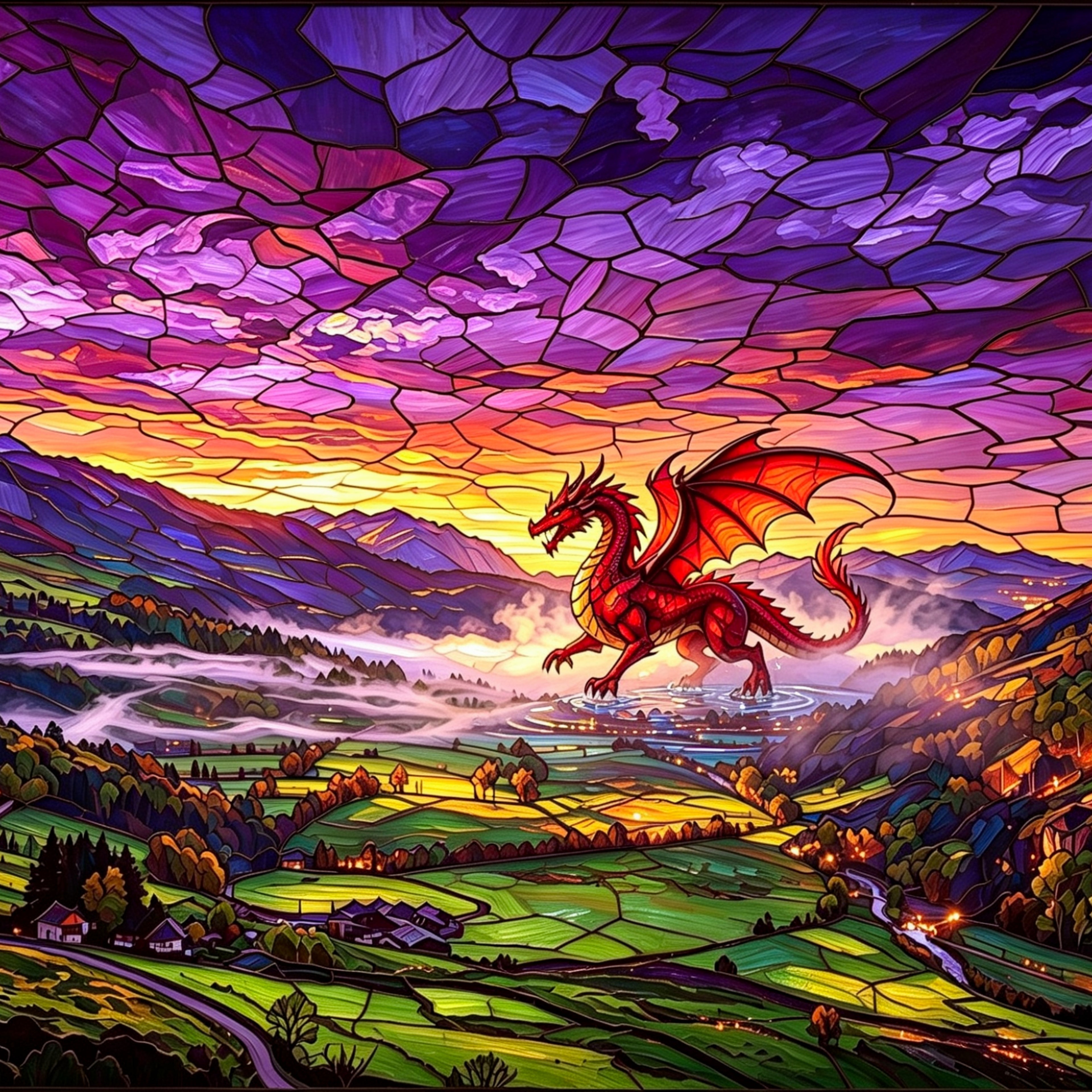 Draig/Dragon Slate images, 15cm x 15cm with stands.