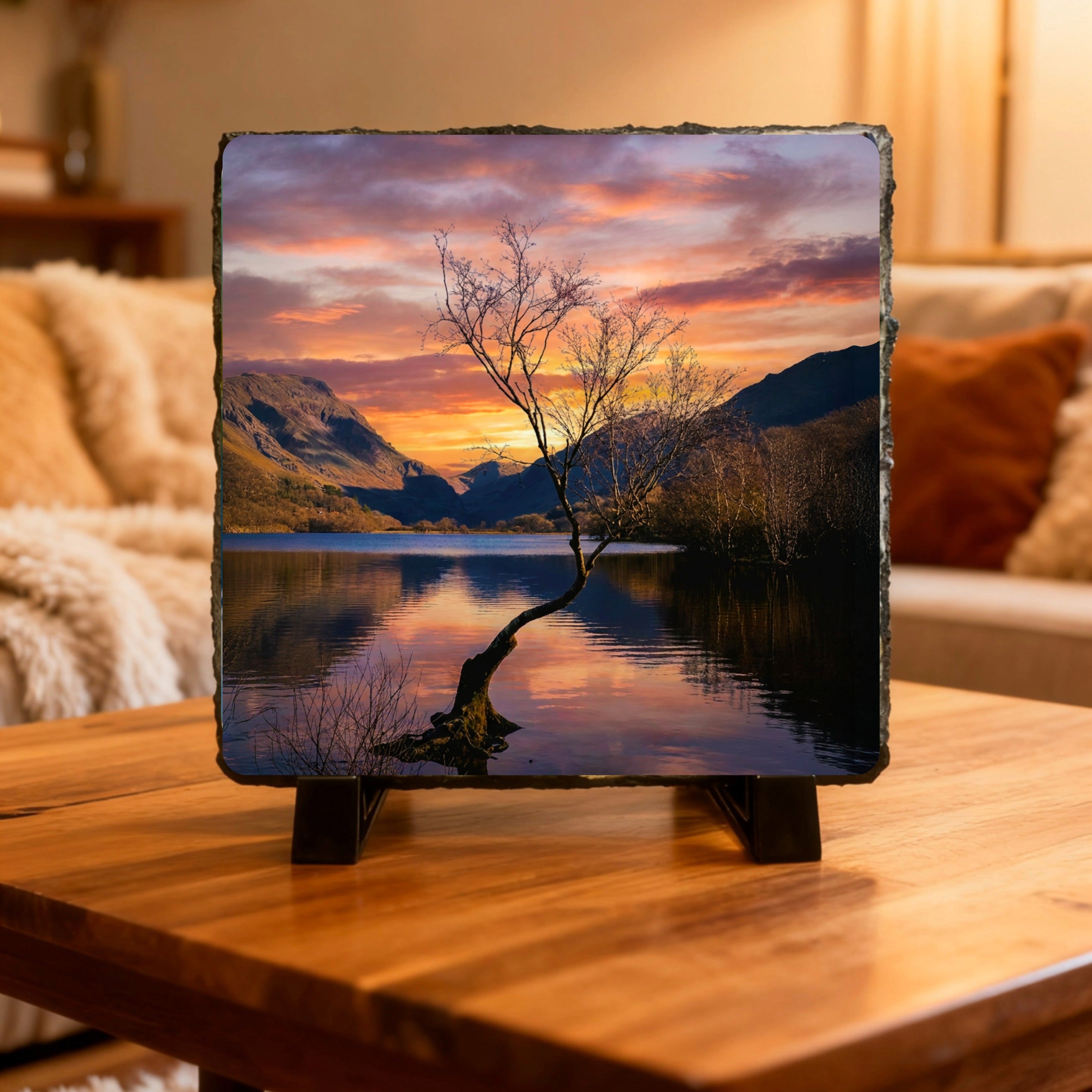 Slate Images, comes with stands and boxed. 15cm x 15cm.