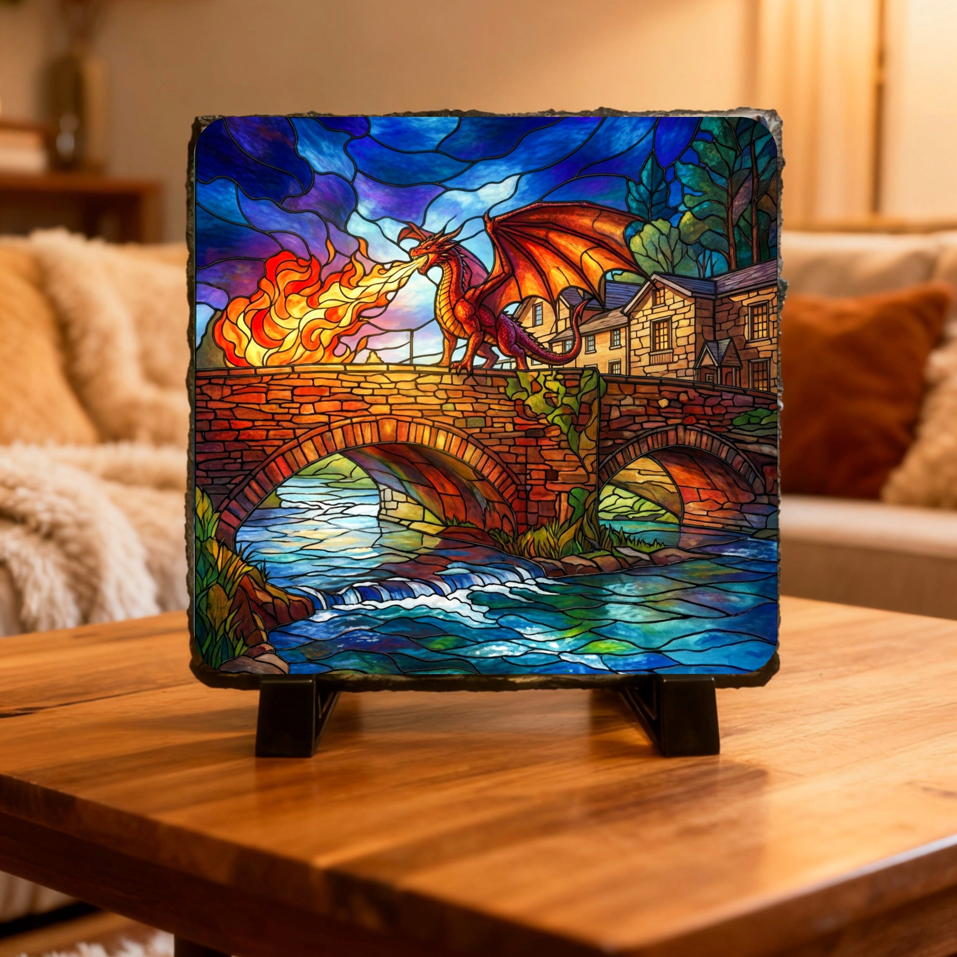 Slate Images, comes with stands and boxed. 15cm x 15cm.