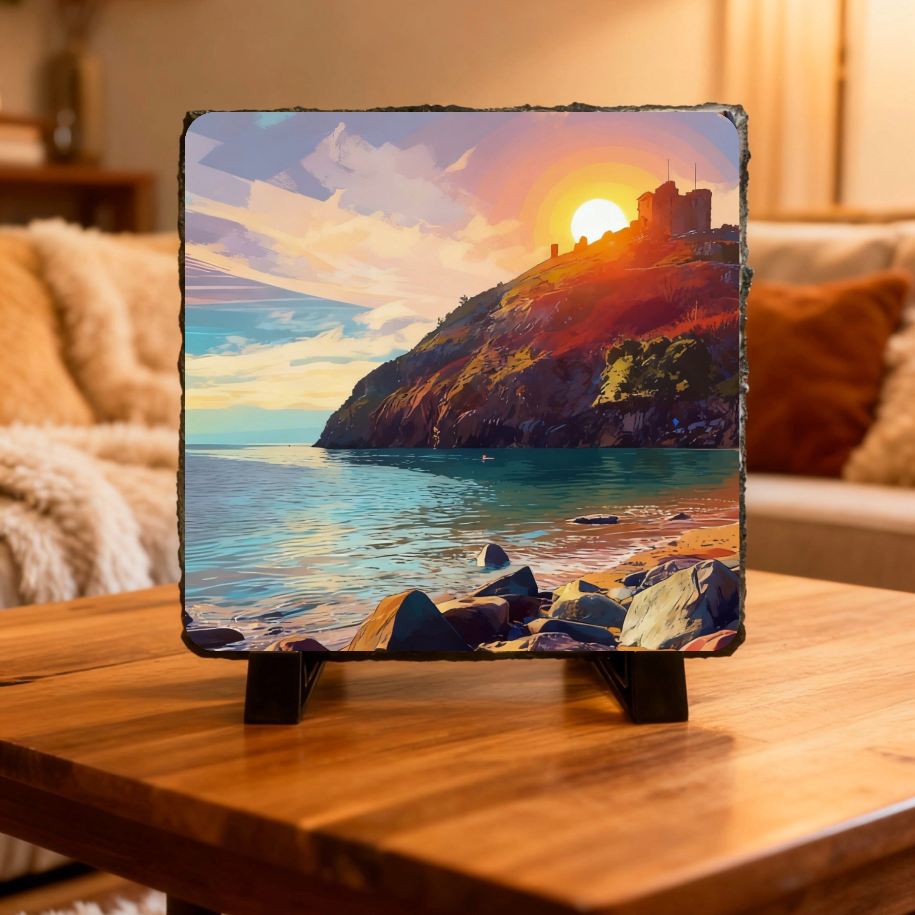 Slate Images, comes with stands and boxed. 15cm x 15cm.
